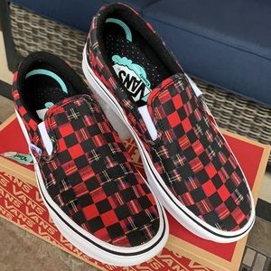 VANS COMFYCUSH SLIP ON PLAID CHECK RED/TRWHT WMNS